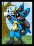  annoying_watermark cute low_res lucario nintendo pok&#233;mon pok&eacute;mon red_eyes tree video_games watermark wood 