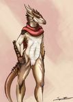  brown_body cuntboy dragon female horn intersex looking_at_viewer pussy scalie scarf solo syrinoth 