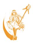  absurdres curtsey food fruit glasses gothic_lolita highres huge_weapon lolita_fashion long_hair monochrome oniro orange_(color) original pantyhose pas_(paxiti) scythe sketch solo weapon 