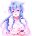  blue_eyes blue_hair blush breasts genderswap hug long_hair regal_bryan regal_bryant shackle shackles solo tales_of_(series) tales_of_symphonia underboob 