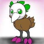  avian brown brown_feathers chibi claws digimon green_eyes kiwi kiwi_(bird) kiwimon mask solo xd_pancakes 