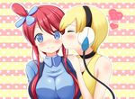  blonde_hair blue_eyes blush breasts closed_eyes fuuro_(pokemon) hair_ornament heart kamitsure_(pokemon) kiss large_breasts multiple_girls pokemon pokemon_(game) pokemon_bw red_hair tamago_kago yuri 