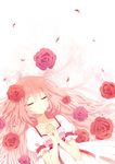  bad_id bad_pixiv_id closed_eyes collarbone dress flower hair_flower hair_ornament hands_clasped long_hair nail_polish original own_hands_together petals pink_flower pink_hair pink_rose red_flower red_rose rose sleeping solo tayako upper_body very_long_hair white_dress 