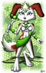  breasts brown_eyes canine chris_chan clothing dcencia digitigrade dog female mammal multi-colored_body multicolored_body navel necklace patti patti_(chris_chan) shamrock solo standing 