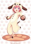  :d akaza_akari animal_costume buttons costume dog_costume kei-suwabe leg_up open_mouth purple_eyes red_hair smile solo yuru_yuri 