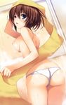  absurdres ass blue_eyes breasts brown_hair butt_crack highres koi_de_wa_naku looking_back makishima_yumi medium_breasts nipples panties short_hair skindentation solo tomose_shunsaku topless towel underwear wet white_panties 