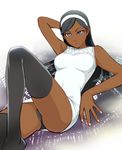  bare_legs blush dark_skin dress kumashiro_maya legwear long_hair panties seikimatsu_occult_gakuen seikimatsu_occult_gakuin stockings thighhighs underwear 