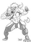  abs clothed clothing feline furious gloves lion male mammal microphone monochrome muscles skimpy solo spikes tail 
