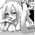  bad_anatomy blush breasts greyscale hachune_miku hair_between_eyes haseru_(ginku_mh) hatsune_miku long_hair medium_breasts monochrome open_mouth saliva sexually_suggestive spring_onion vocaloid 