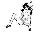  1girl black_hair blush bow breast_grab breasts curly_hair dragon_ball dragonball fingering grabbing hand_on_crotch large_breasts loose_socks lunch_(dragon_ball) masturbation nipple_tweak nipples nopeavi simple_background sitting sitting_on_floor socks solo spread_legs tank_top white_background wince 