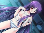  1girl blush breasts game_cg indoors long_hair ouka_sengoku panties sarashi solo toma_(asagayatei) underwear 