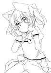  animal_ears bad_id bad_pixiv_id blush cat_ears cat_tail greyscale hair_ribbon kaname_madoka knees_together_feet_apart knees_touching looking_at_viewer mahou_shoujo_madoka_magica mizuki_(koko_lost) monochrome ribbon school_uniform short_hair short_twintails simple_background sitting sketch skirt solo tail tears twintails 