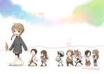  5girls akiha_rumiho amane_suzuha barefoot chibi hashida_itaru kiryuu_moeka legwear_under_shorts makise_kurisu metal_upa monokuro_(snog) multiple_boys multiple_girls okabe_rintarou pantyhose pencil_skirt shiina_mayuri shorts skirt steins;gate urushibara_ruka 