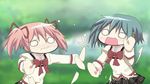  animated animated_gif blue_hair blush chibi embarrassed flustered hair_ornament hairclip hangaku kaname_madoka mahou_shoujo_madoka_magica miki_sayaka multiple_girls o_o open_mouth pink_hair school_uniform short_hair tantrum 