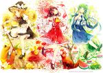  :o :q ahoge animal apron ascot bare_shoulders bird blonde_hair bow braid branch broom brown_hair chick detached_sleeves dress fish flower food frilled_legwear frog fruit gohei green_eyes green_hair hair_bow hair_ornament hair_ribbon hair_tubes hakurei_reimu hat hat_bow high_heels kirisame_marisa kochiya_sanae koi lily_(flower) lily_pad long_hair multiple_girls mushroom namie-kun no_nose open_mouth petals puffy_sleeves pumpkin red_eyes red_flower red_rose ribbon rose sarashi shoes single_braid skirt smile snail snake socks spider_lily sunflower tongue tongue_out touhou turtle waist_apron watermelon white_legwear witch_hat yellow_eyes 