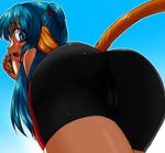  animal_ears ass ass_focus bad_id bad_pixiv_id bike_shorts blue_eyes blue_hair cameltoe close-up copyright_request highres looking_back solo tail zanwa 