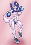  anthro boxer boxing_gloves breasts canine clothed clothing dog ear_piercing earring equine female fighter gloves green_eyes horn husky hybrid mammal muscles muscular_female nipples piercing pose skimpy sneakers solo tail top under_boob unicorn wynter wyntersun yaita 