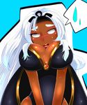  blush breasts dark_skin large_breasts lowres marvel storm_(x-men) sweat tears white_hair x-men 