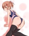  apron ass ass_grab blush boku_wa_tomodachi_ga_sukunai flower kusunoki_yukimura mizugi one-piece_swimsuit ponytail school_swimsuit swimsuit thighhighs 