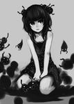  bare_shoulders black_hair camisole creature greyscale highres kneeling monochrome monster original pas_(paxiti) short_hair yami_shoujo 
