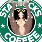  anus bakunja blush breasts crown medium_breasts melusine mermaid monster_girl pussy scales solo spread_legs starbucks sweat 