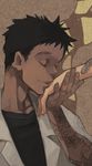  bad_id bad_pixiv_id black_hair closed_eyes cross dark_skin dark_skinned_male dorohedoro hand_kiss haru_(dorohedoro) husband_and_wife kasukabe_(dorohedoro) kiss male_focus smile tattoo zorim 