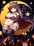  :p bikini breasts brown_hair candy candy_cane checkerboard_cookie city cookie crescent_moon demon_girl fat food full_body green_eyes halloween horns kanisaka large_breasts lollipop long_hair mole mole_under_eye moon obese original solo star swimsuit swirl_lollipop tongue tongue_out twintails wings 