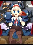  alice_margatroid bat_wings blonde_hair blue_eyes boots brown_legwear cross-laced_footwear demon_girl demon_tail hand_puppet highres horns kotomuke_fuurin lace-up_boots open_mouth pantyhose puppet sitting solo tail touhou wings 