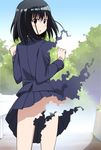  bad_id bad_pixiv_id black_hair blush dissolving highres looking_back mousou_(mousou_temporary) no_panties saki school_uniform skirt skirt_lift solo touyoko_momoko tsuruga_school_uniform 