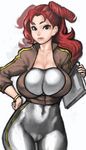  66head bad_id bad_pixiv_id breasts brown_eyes cameltoe heroman hips large_breasts red_hair skin_tight solo vera_collins wide_hips 
