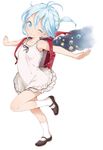  backpack bag blue_eyes blue_hair buriki child denpa_onna_to_seishun_otoko mary_janes one_eye_closed outstretched_arms planet randoseru shoes solo spread_arms star touwa_erio younger 