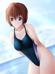  blue_eyes brown_hair competition_swimsuit dutch_angle nannacy7 one-piece_swimsuit short_hair solo swimsuit 