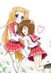  bad_id bad_pixiv_id blue_eyes brown_hair closed_eyes flower hairband hug kusakabe_misao lily_(flower) long_hair lucky_star migu_(migu_room) minegishi_ayano multiple_girls orange_hair ryouou_school_uniform school_uniform serafuku short_hair 