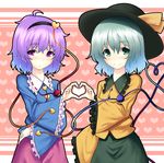  eyes green_eyes green_hair hairband hat heart heart_of_string hiroya_juuren komeiji_koishi komeiji_satori multiple_girls purple_eyes purple_hair short_hair siblings sisters touhou 