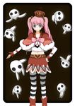  crown ghost hand_on_hip heart issen one_piece pantyhose perona pink_hair skirt solo striped striped_legwear twintails 