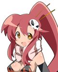  :d bad_id bad_pixiv_id bikini_top breasts chibi cleavage hair_ornament hair_stick long_hair medium_breasts meiro_(yuu) open_mouth ponytail red_hair scarf simple_background skull_hair_ornament smile solo tengen_toppa_gurren_lagann white_background yoko_littner 