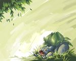 claws gen_1_pokemon grass leaf no_humans pokemon pokemon_(creature) serain solo tree wallpaper yawning 