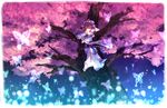  barefoot bug butterfly cherry_blossoms hat in_tree insect japanese_clothes pink_hair red_eyes saigyouji_yuyuko short_hair sitting sitting_in_tree solo sunakumo touhou tree 