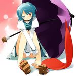  asoka blue_eyes blue_hair blush geta heterochromia karakasa_obake md5_mismatch purple_umbrella red_eyes shoes short_hair single_shoe solo tatara_kogasa tongue touhou umbrella 