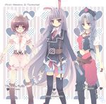  alice_in_wonderland alternate_costume animal_ears belt bespectacled blue_hallelujah bunny_ears character_name glasses gun handgun hat inaba_tewi multiple_girls reisen_udongein_inaba thighhighs touhou weapon yagokoro_eirin 