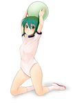  arms_up bad_id bad_pixiv_id ball blue_eyes copyright_request green_hair leotard nno shoes short_hair socks solo uwabaki 