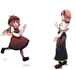  alice_margatroid animal_ears bad_id bad_pixiv_id blonde_hair brown_eyes cream_(nipakupa) hairband hat multiple_girls mystia_lorelei pink_hair running short_hair simple_background smile touhou white_background wings 