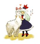  alpaca animalization bow fujiwara_no_mokou hair_bow heart hug kamishirasawa_keine meeko parody touhou translated 