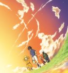  3boys arm_at_side arm_warmers arms_up bandages black_hair blonde_hair closed_eyes cloud cloudy_sky dress dutch_angle firstsky fisheye flak_jacket forehead_protector gradient_sky grass green_eyes grey_hair hands_in_pockets haruno_sakura hatake_kakashi jacket konohagakure_symbol leg_wrap long_sleeves looking_at_another mask multiple_boys naruto naruto_(series) nature ninja outdoors pants pelvic_curtain pink_hair shading_eyes short_hair short_sleeves side_slit sky sleeveless spiked_hair team7 thigh_strap turtleneck twilight uchiha_sasuke uzumaki_naruto walking whisker_markings 