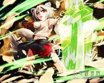  animal_ears aura detached_sleeves frown glowing glowing_weapon grey_hair ground_shatter hat highres huge_weapon inubashiri_momiji navel pom_pom_(clothes) red_eyes serious short_hair skirt solo sword tail tokin_hat touhou weapon wolf_ears wolf_tail yamaguchi_yoshimi 