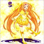  :d akasata bad_id bad_pixiv_id boots bow brooch bubble_skirt choker circlet cure_muse_(yellow) dodory fairy_tone frills full_body hair_ribbon happy heart jewelry knee_boots long_hair magical_girl open_mouth orange_hair pink_eyes precure ribbon shadow shirabe_ako skirt smile suite_precure yellow yellow_background yellow_bow yellow_choker yellow_skirt 