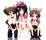  antlers bell black_gloves black_hair black_legwear blush breasts brown_eyes brown_hair cameltoe capelet choker christmas elbow_gloves garter_straps gloves hands_on_hips hat highres hirasawa_ui hood k-on! kneeling leotard medium_breasts multiple_girls nakano_azusa red_nose reflection reindeer_antlers santa_hat short_hair short_twintails simple_background small_breasts smile sora_to_umi sparkle suzuki_jun thighhighs twintails white_background white_gloves white_legwear 