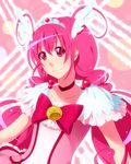  1girl bow choker cure_happy eyelashes frills head_wings highres hoshizora_miyuki long_hair magical_girl pink pink_bow pink_choker pink_eyes pink_hair precure ribbon smile smile_precure! solo tiara twintails 