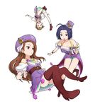  ahoge blue_hair boots brown_hair earrings futami_ami hat idolmaster idolmaster_(classic) jewelry long_hair minase_iori mini_hat mini_top_hat miura_azusa multiple_girls necklace off_shoulder palace_of_dragon_(idolmaster) panties pantyshot pink_eyes ryuuguu_komachi short_hair shorts thigh_boots thighhighs top_hat tsuyushima underwear white_panties wrist_cuffs 