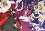  3girls alice_(megami_tensei) androgynous belial_(megami_tensei) black_frost black_hair blonde_hair blue_hair cape cat_teaser character_request cloud decarabia devil_summoner doll dress gouto green_eyes hair_ribbon hairband hat helel_(megami_tensei) horns inugami_(megami_tensei) jack_frost katana kuzunoha_raidou lilim_(megami_tensei) long_hair louis_cypher lucifer_(shin_megami_tensei) mary_janes megami_tensei moon multiple_boys multiple_girls nebiros nebiros_(megami_tensei) obariyon pantyhose parvati purple_hair pyro_jack raiho red_eyes ribbon sawa30_(tan-g85mw) school_uniform shako_cap shin_megami_tensei shoes short_hair smile sword tam_lin tube weapon white_legwear wings yellow_eyes 